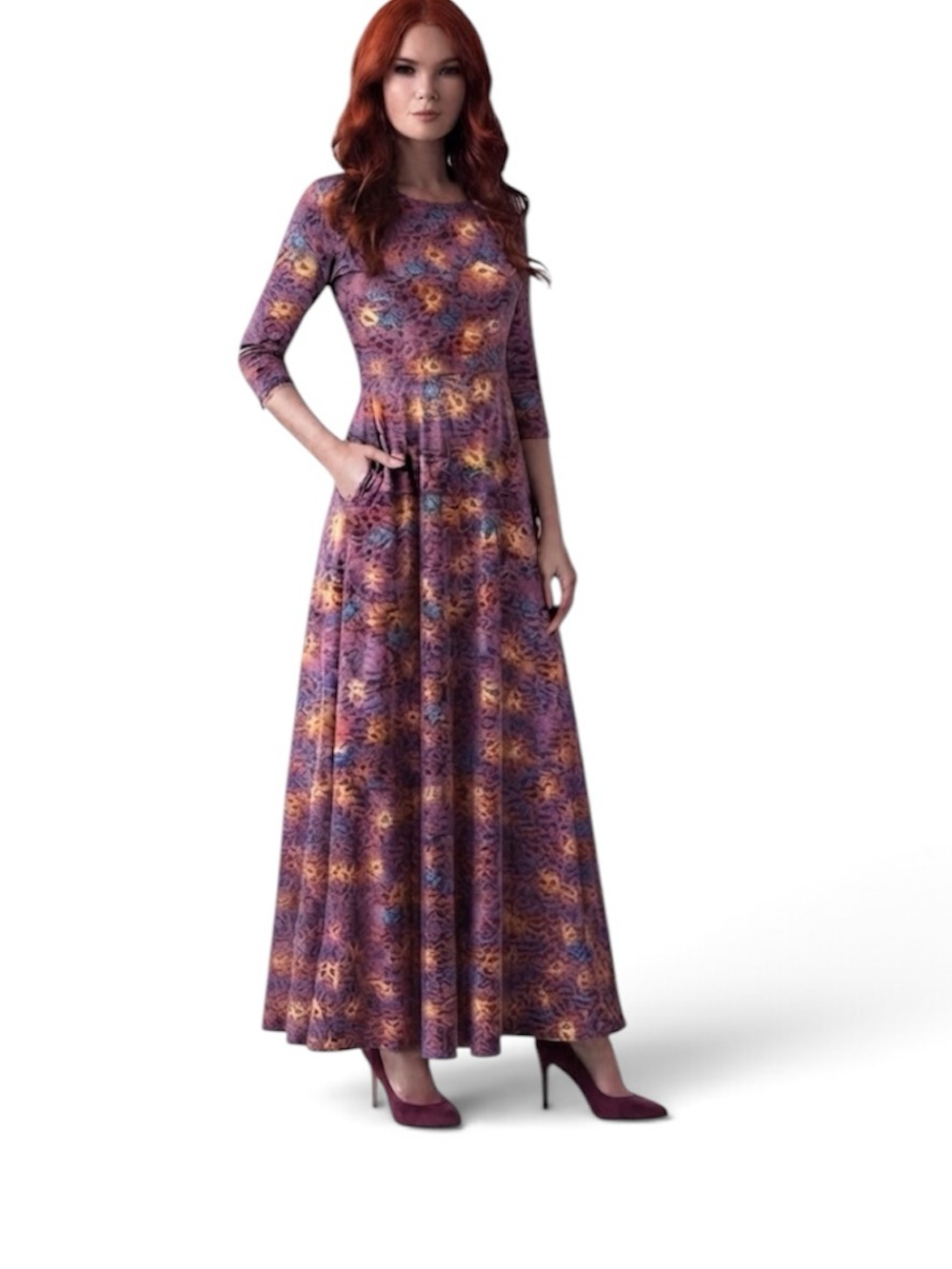 LuLaRoe Long Dress Fit Flare A Line Palm Tree Print Scoop Swing Dress